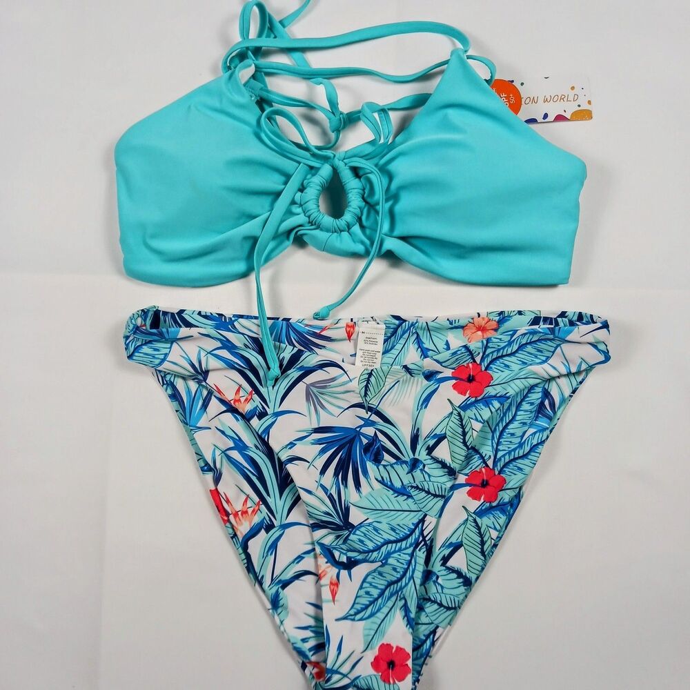 Fashion World Bikini Set Women's Size L 2 Piece NWT UPF 50+